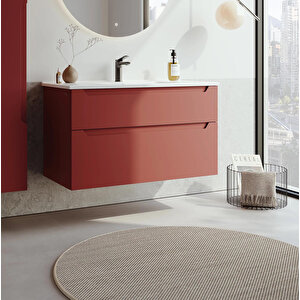 Messina 100 Cm Tuscan Kırmızı Banyo Dolabı Alt Modül Ve Lavabo