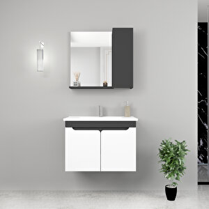 Leny 80cm Lavabolu Banyo Dolabı Takımı Antrasit Gövde Beyaz Kapak - Leny80 Antrasit Beyaz