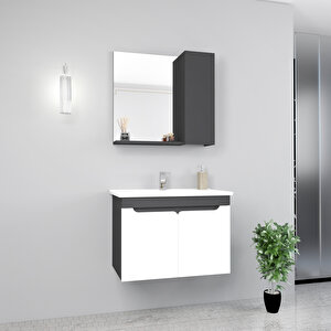 Leny 80cm Lavabolu Banyo Dolabı Takımı Antrasit Gövde Beyaz Kapak - Leny80 Antrasit Beyaz