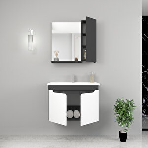 Leny 80cm Lavabolu Banyo Dolabı Takımı Antrasit Gövde Beyaz Kapak - Leny80 Antrasit Beyaz