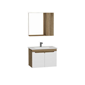 Arnetti Leny 65cm Lavabolu Banyo Dolabı Takımı Ceviz Gövde Beyaz Kapak - Leny65