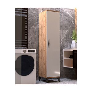 Vesso Tek Kapaklı Dolap Çok Amaçlı Dolap Banyo Dolabı Mutfak Dolabı Kiler Dolabı Raflı Dolap Atlantik Çam - Beyaz