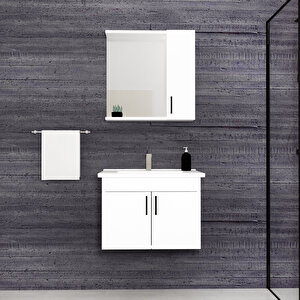 Divino Beta 65 Cm Lavabolu Banyo Dolabı – Beyaz Kapaklı, Beyaz Gövdeli Takım