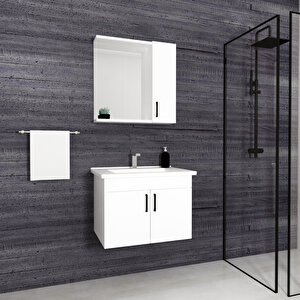 Divino Beta 65 Cm Lavabolu Banyo Dolabı – Beyaz Kapaklı, Beyaz Gövdeli Takım
