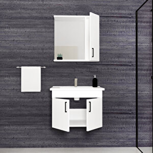 Divino Beta 65 Cm Lavabolu Banyo Dolabı – Beyaz Kapaklı, Beyaz Gövdeli Takım