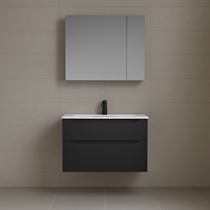 Messina 65 Cm Mat Antrasit Banyo Dolabı Takımı (dolaplı Ayna)