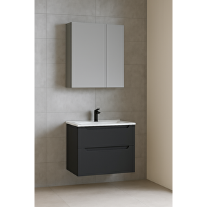 Messina 65 Cm Mat Antrasit Banyo Dolabı Takımı (dolaplı Ayna)