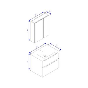 Messina 65 Cm Mat Antrasit Banyo Dolabı Takımı (dolaplı Ayna)