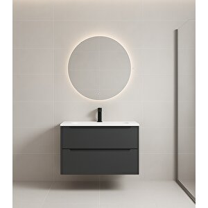 Messina 65 Cm Mat Antrasit Banyo Dolabı Takımı (ledli Ayna)