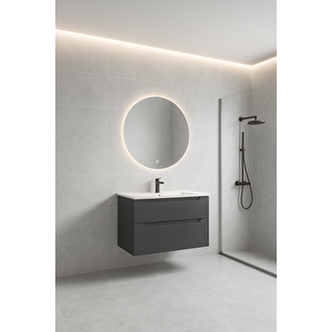 Messina 65 Cm Mat Antrasit Banyo Dolabı Takımı (ledli Ayna)