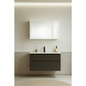 Messina 85 Cm Mat Antrasit Banyo Dolabı Takımı (dolaplı Ayna)