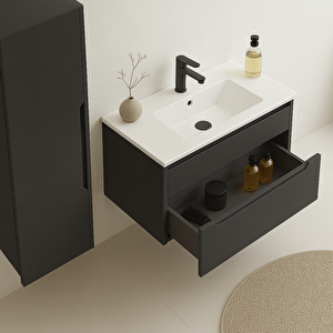 Messina 85 Cm Mat Antrasit Banyo Dolabı Takımı (dolaplı Ayna)