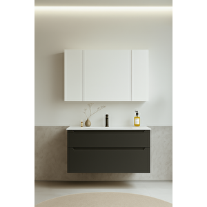 Messina 100 Cm Mat Antrasit Banyo Dolabı Takımı (dolaplı Ayna)