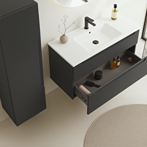 Messina 100 Cm Mat Antrasit Banyo Dolabı Takımı (dolaplı Ayna)