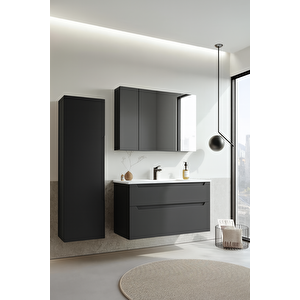 Messina 100 Cm Mat Antrasit Banyo Dolabı Takımı (dolaplı Ayna)