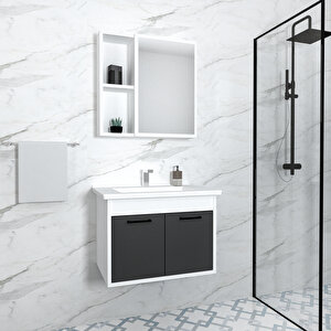 Leno Banyo Dolabı Takımı – Lavabolu, 65 Cm, Beyaz & Antrasit Renk