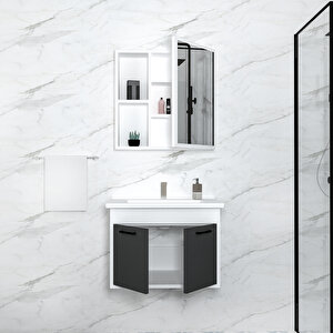 Leno Banyo Dolabı Takımı – Lavabolu, 65 Cm, Beyaz & Antrasit Renk