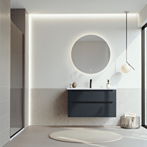 Messina 100 Cm Mat Antrasit Banyo Dolabı Takımı (ledli Ayna)