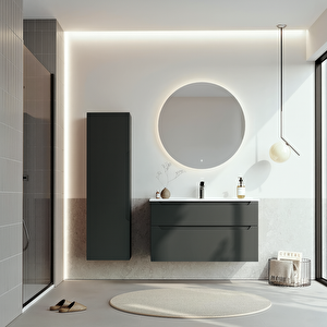 Messina 100 Cm Mat Antrasit Banyo Dolabı Takımı (ledli Ayna)
