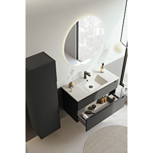 Messina 100 Cm Mat Antrasit Banyo Dolabı Takımı (ledli Ayna)
