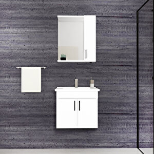 Divino Beta 55 Cm Lavabolu Banyo Dolabı – Beyaz Kapaklı, Beyaz Gövdeli Takım