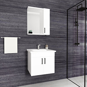 Divino Beta 55 Cm Lavabolu Banyo Dolabı – Beyaz Kapaklı, Beyaz Gövdeli Takım