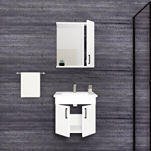 Divino Beta 55 Cm Lavabolu Banyo Dolabı – Beyaz Kapaklı, Beyaz Gövdeli Takım