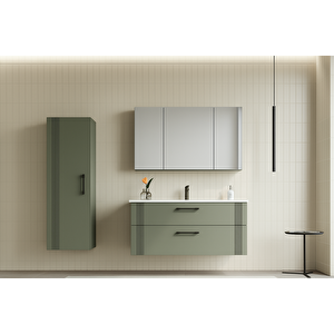 Bari 100 Cm Mat Yeşil Banyo Dolabı Takımı (dolaplı Ayna)