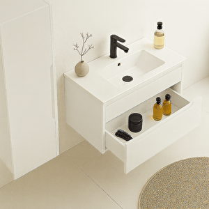 Messina 85 Cm Mat Beyaz Banyo Dolabı Takımı (dolaplı Ayna)