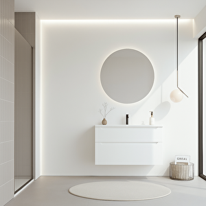 Messina 100 Cm Beyaz Banyo Dolabı Takımı (ledli Ayna)