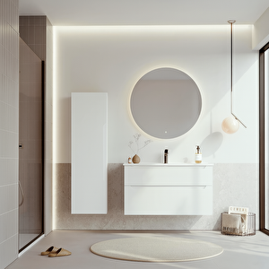 Messina 100 Cm Beyaz Banyo Dolabı Takımı (ledli Ayna)