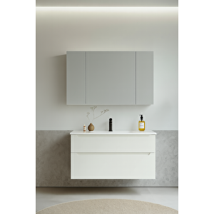 Messina 100 Cm Mat Beyaz Banyo Dolabı Takımı (dolaplı Ayna)