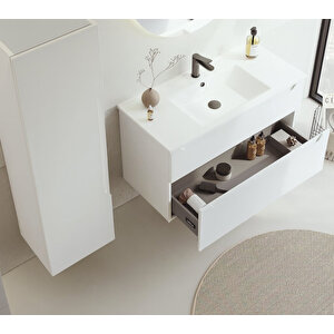 Messina 100 Cm Mat Beyaz Banyo Dolabı Takımı (dolaplı Ayna)