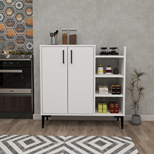Leskar Beyaz Modern Saklama Mutfak Dolabı – 6 Raflı, Kapaklı, Geniş Hacimli