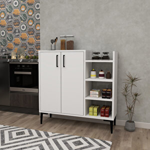 Leskar Beyaz Modern Saklama Mutfak Dolabı – 6 Raflı, Kapaklı, Geniş Hacimli