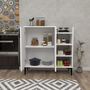 Leskar Beyaz Modern Saklama Mutfak Dolabı – 6 Raflı, Kapaklı, Geniş Hacimli