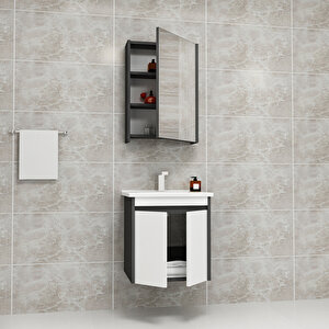 Maya 55cm Lavabolu Banyo Dolabı Takımı Antrasit Gövde Beyaz Kapak - Maya55 Antrasit Beyaz