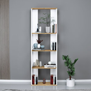 Alis Safirmeşe Beyaz Kitaplık – 4 Raflı, Metal Ayaklı, Modern Raf Sistemi