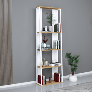 Alis Safirmeşe Beyaz Kitaplık – 4 Raflı, Metal Ayaklı, Modern Raf Sistemi