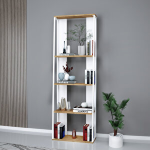 Alis Safirmeşe Beyaz Kitaplık – 4 Raflı, Metal Ayaklı, Modern Raf Sistemi