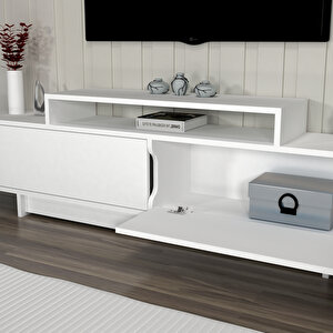 Arnetti Grasyas Modern Tasarım Tv Sehpası – Beyaz, 2 Kapaklı, 180 Cm Geniş Dekoratif Ünite