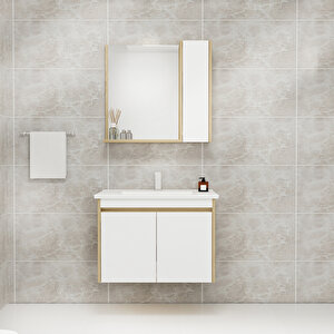 Maya 80 Cm Lavabolu Banyo Dolabı Takımı Safirmeşe Gövde Beyaz Kapak - Maya80 Safirmeşe-Beyaz