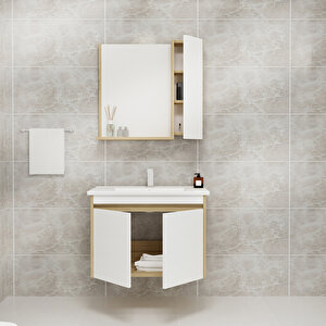 Maya 80 Cm Lavabolu Banyo Dolabı Takımı Safirmeşe Gövde Beyaz Kapak - Maya80 Safirmeşe-Beyaz