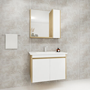 Maya 80 Cm Lavabolu Banyo Dolabı Takımı Safirmeşe Gövde Beyaz Kapak - Maya80 Safirmeşe-Beyaz