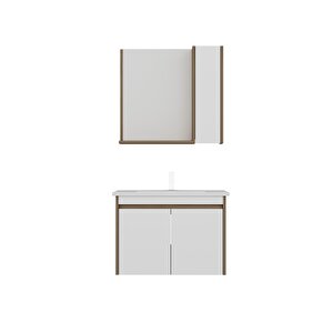 Arnetti Maya 80 Cm Lavabolu Banyo Dolabı Takımı Ceviz Gövde Beyaz Kapak - Maya80