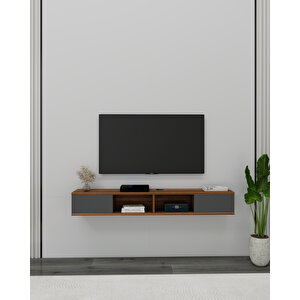 Tv Sehpası Duvara Monte Raflı, Ceviz Antrasit - Mayer Antrasit Ceviz