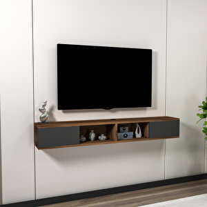 Tv Sehpası Duvara Monte Raflı, Ceviz Antrasit - Mayer Antrasit Ceviz