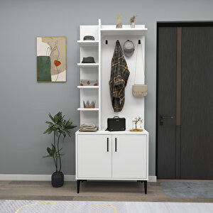 Julendor 6 Raflı 2 Kapaklı Modern Tasarım Portmanto, Beyaz - Julendor Beyaz