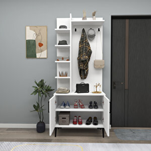 Julendor 6 Raflı 2 Kapaklı Modern Tasarım Portmanto, Beyaz - Julendor Beyaz