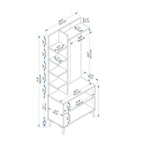 Arnetti Julendor 6 Raflı 2 Kapaklı Modern Tasarım Portmanto, Beyaz - Julendor
